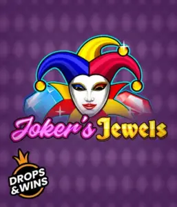 Experience the vibrant world of the Joker's Jewels game by Pragmatic Play, highlighting a mesmerizing joker's mask embellished with a brightly colored jester hat. This image evokes the light-hearted fun of classic slots, set against a deep purple background. Perfect for casino game enthusiasts, offering a thrilling gaming experience. 